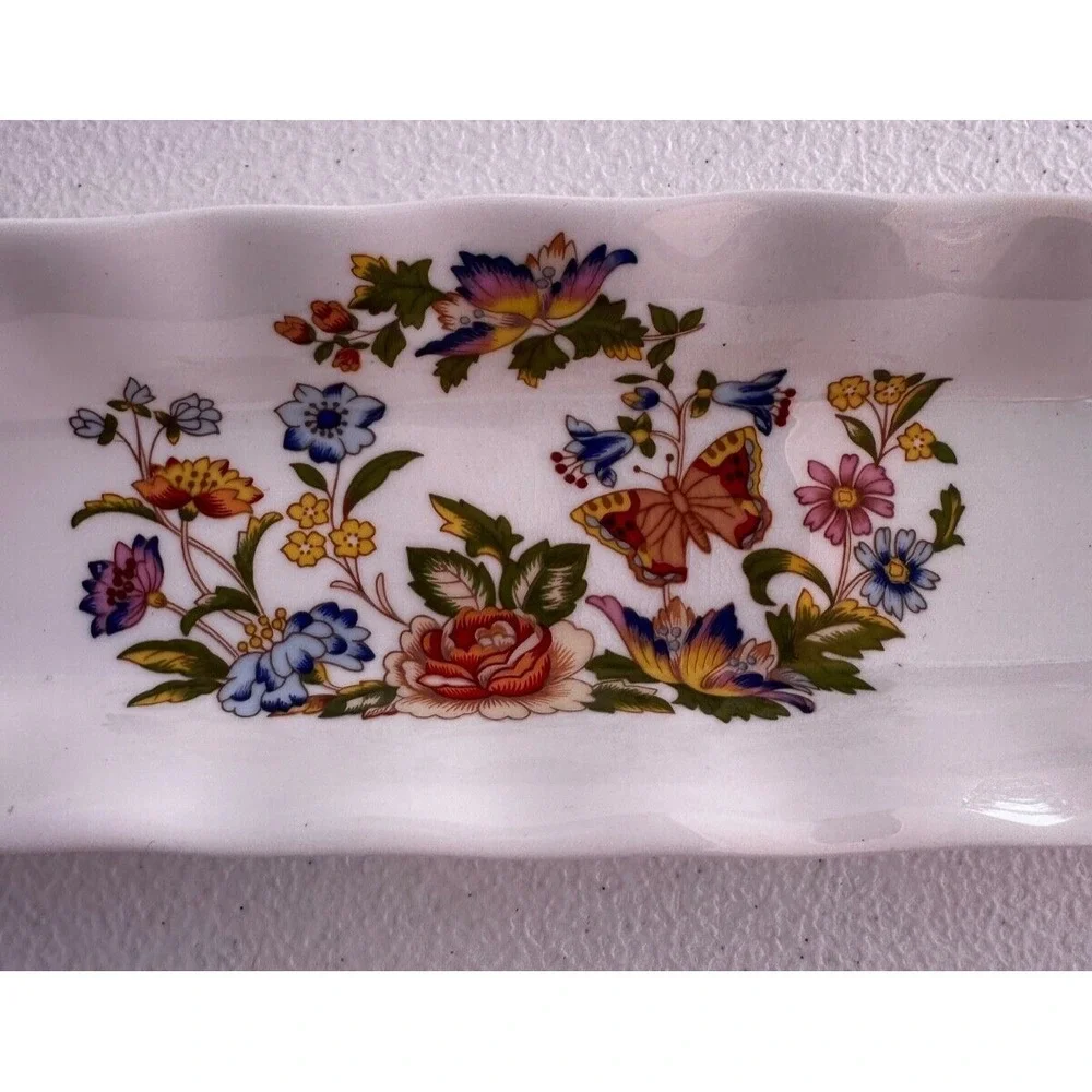 Vintage Aynsley Cottage Garden Pen Tray Butterfly Bone China England Vanity Dish